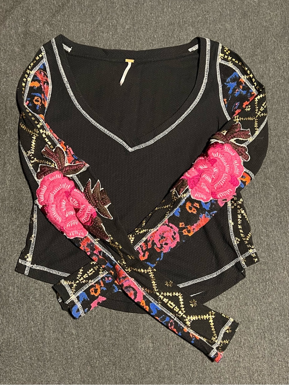 Free People Amara embroidered thermal-knit top // small - Picture 2 of 6